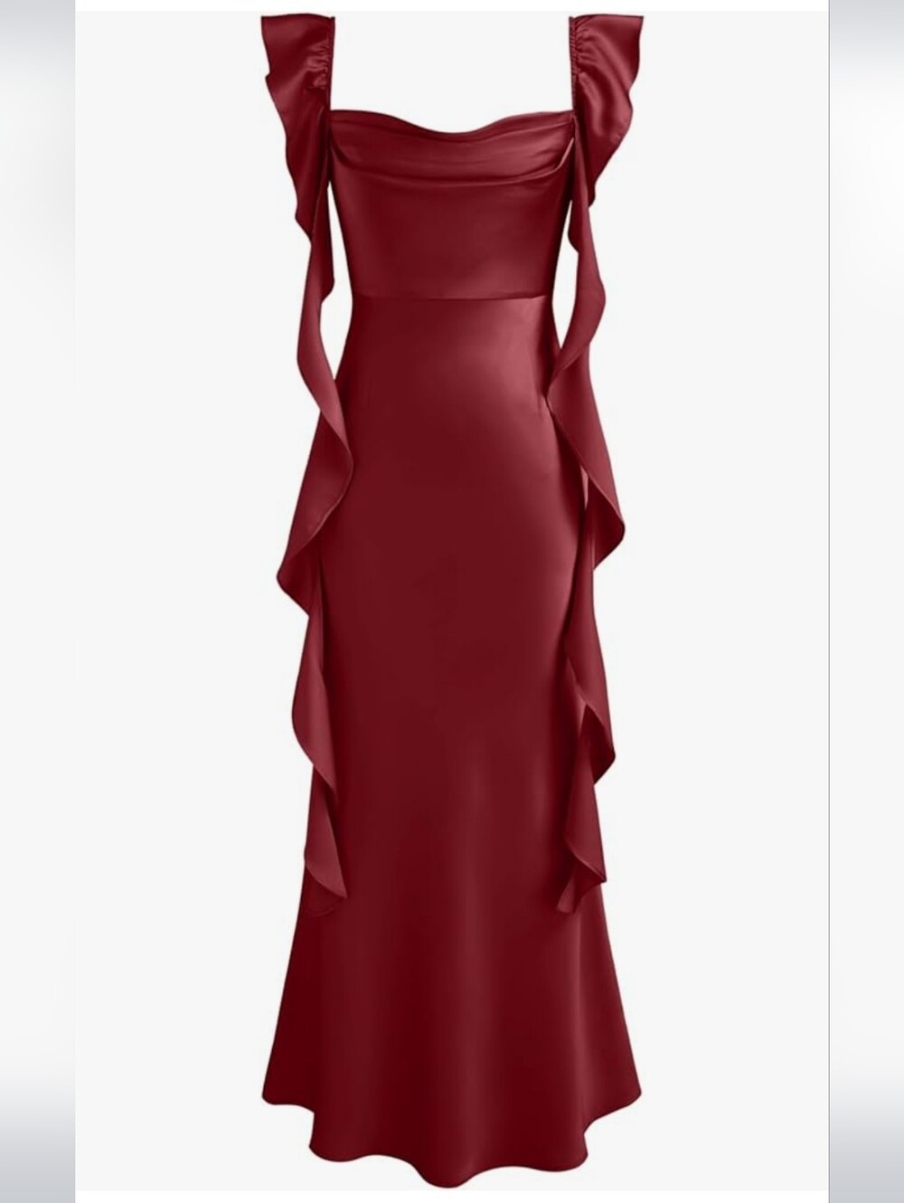 Cider Burgundy Satin Ruffle Maxi Dress Size "S" New